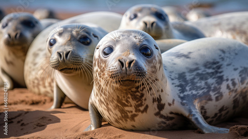 A group of gray seals close up in the wild © Veniamin Kraskov