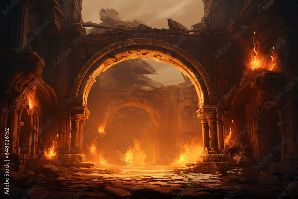 Fototapeta premium burning temple complex