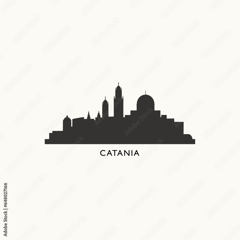 Italy Catania cityscape skyline city panorama vector flat modern logo icon. Sicily region town emblem with landmarks and building silhouettes, isolated clipart	