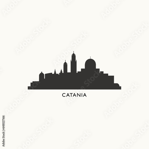 Italy Catania cityscape skyline city panorama vector flat modern logo icon. Sicily region town emblem with landmarks and building silhouettes  isolated clipart 