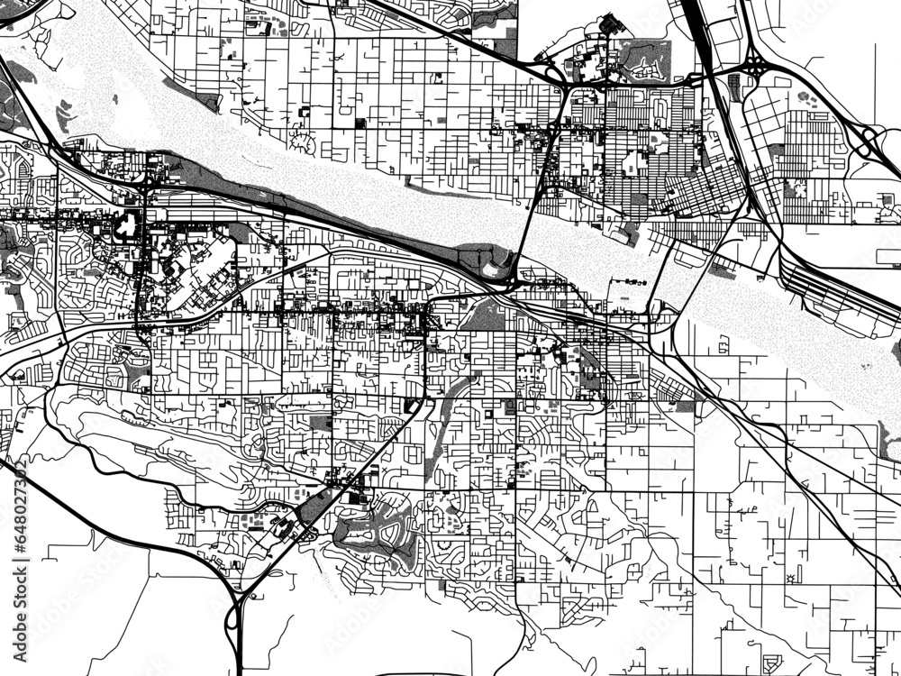 Greyscale vector city map of  Kennewick Washington in the United States of America with with water, fields and parks, and roads on a white background.