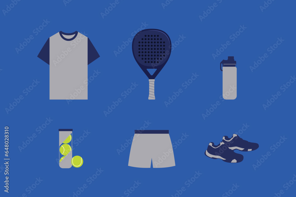 Fototapeta premium Kit padel illustrations. Padel equipment set vector design