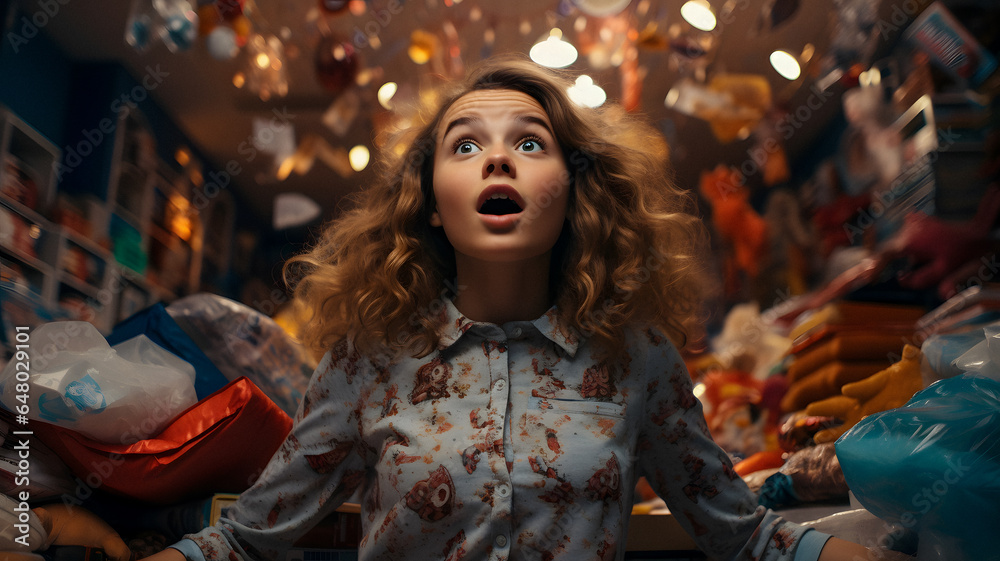 woman standing in a store looking up at something Generative AI woman standing in a store looking up at something Generative AI