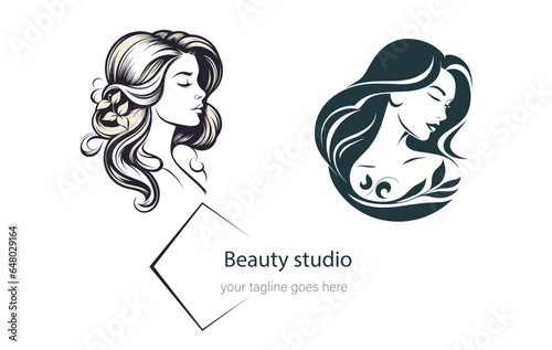 Vector abstract logo and branding design templates in trendy linear minimal style, emblem for beauty studio and cosmetics