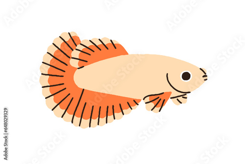 Cute little fish with big fins. Tropical exotic marine water animal. Ornament...