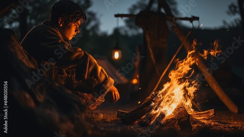 Man beside the campfire, AI generated Image