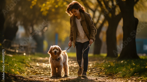 araffe walking a dog on a leash in a park Generative AI photo