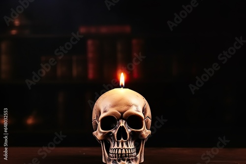 creepy skull on black background with copy space or text space