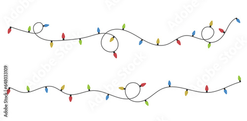 Festive Christmas light colorful garlands PNG. Decor element for postcards  invitations  backgrounds white   business cards. Winter new collection 2024. 