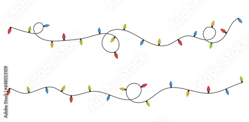 Festive Christmas light colorful garlands PNG. Decor element for postcards, invitations, backgrounds white , business cards. Winter new collection 2024.	