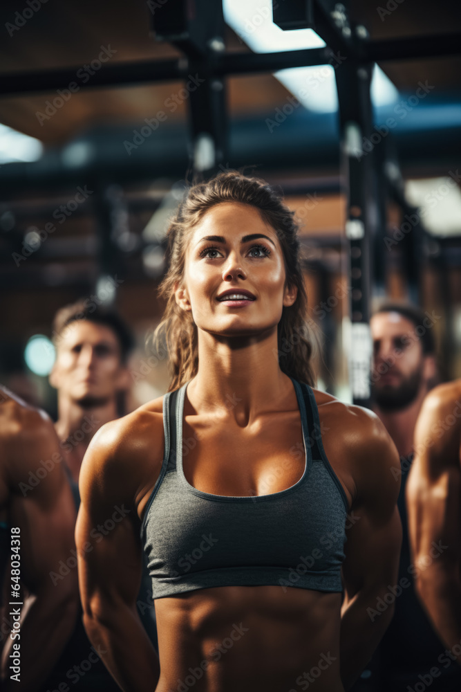 Sweaty athletes lifting heavy weights in a high-tech gym for strength training Sweaty athletes lifting heavy weights in a high-tech gym for strength training