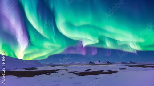 Aurora borealis, northern lights in landscape