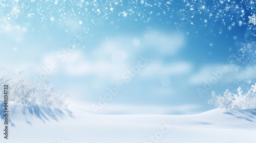Christmas card. soft blue winter background with snowflakes. Generative Ai