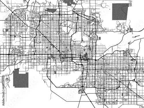 Greyscale vector city map of  Phoenix Arizona in the United States of America with with water, fields and parks, and roads on a white background.