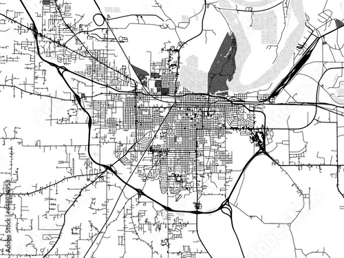 Konstfotografi Greyscale vector city map of  Pine Bluff Arkansas in the United States of America with with water, fields and parks, and roads on a white background