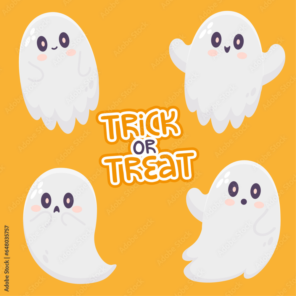 Cute ghost collection set. Halloween character Cute ghost collection set. Halloween character