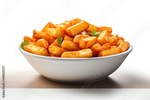 a bowl of FRIED potatoes WITH SWEET SAUCE