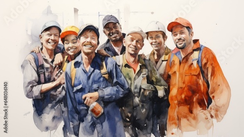 Group of workers in watercolor, ai generated