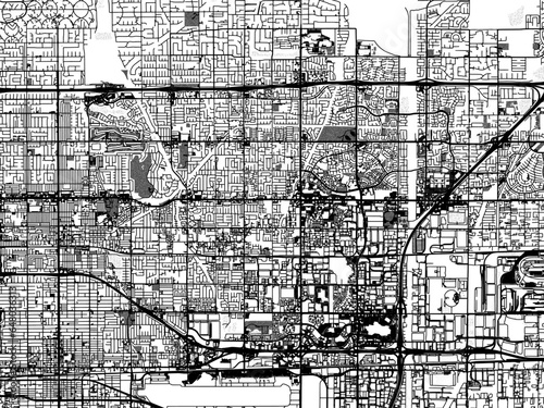 Greyscale vector city map of  Rancho Cucamonga California in the United States of America with with water, fields and parks, and roads on a white background. photo