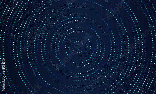 Abstract circle line pattern spin blue green dotted light isolated on black background in the concept of AI, science, technology, digital, music