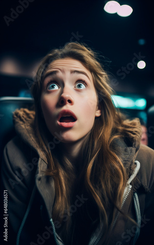 Teen girl with astonished and surprised look watch a movie in the cinema © Giordano Aita