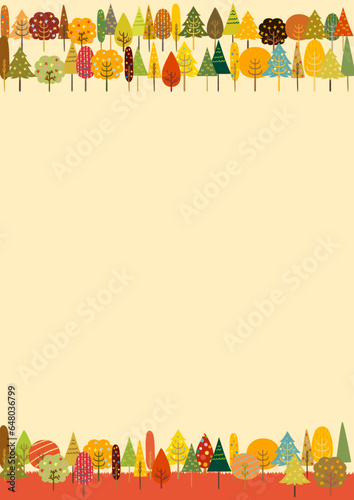 北欧風 秋色かわいい木々 フレーム 縦Scandinavian Style Series:Autumn Cute Trees Frames