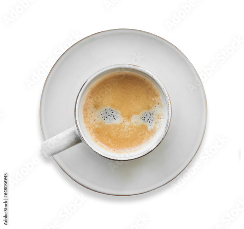 Coffee cup isolated in transparent PNG  hot drink  isolated design element  flat lay  top view