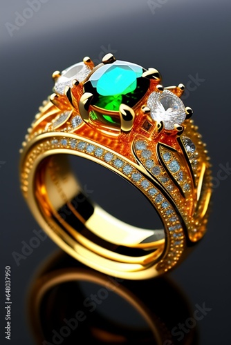 golden ring with green diamonds