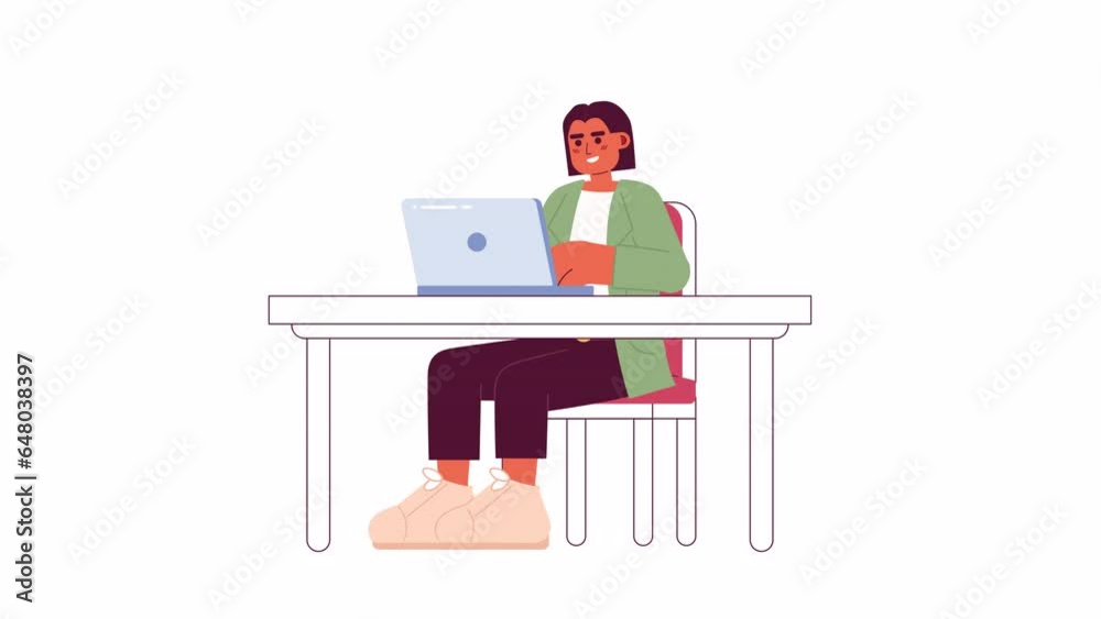 Hispanic female supervisor with laptop sitting 2D character animation ...