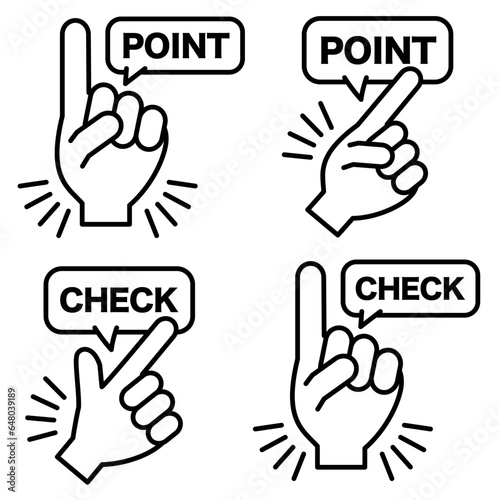 Pointing line drawing points and check marks