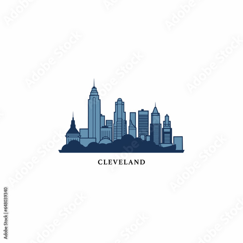 USA United States of America Cleveland city modern landscape skyline logo. Panorama vector flat US Ohio state icon with abstract shapes of landmarks, skyscraper, panorama, buildings