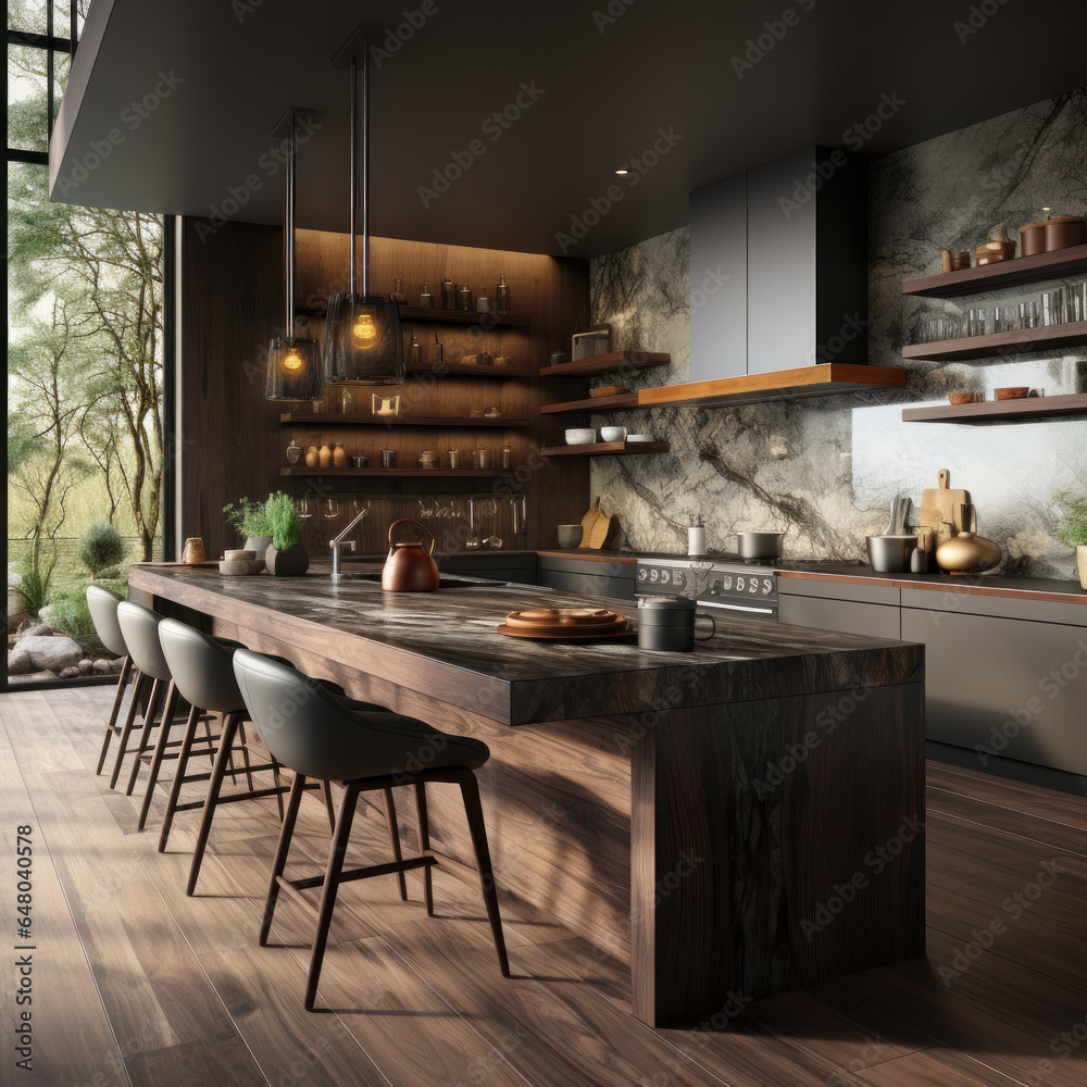  3D rendering of a kitchen
