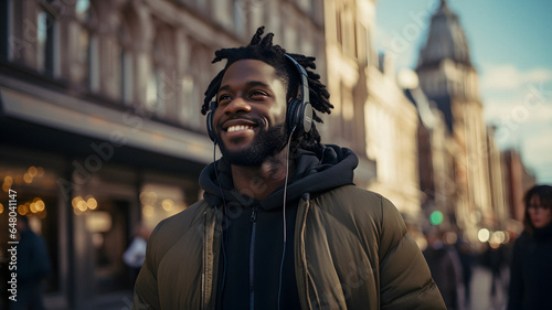 smiling man with dreadlocks and a hoodie on in a city Generative AI