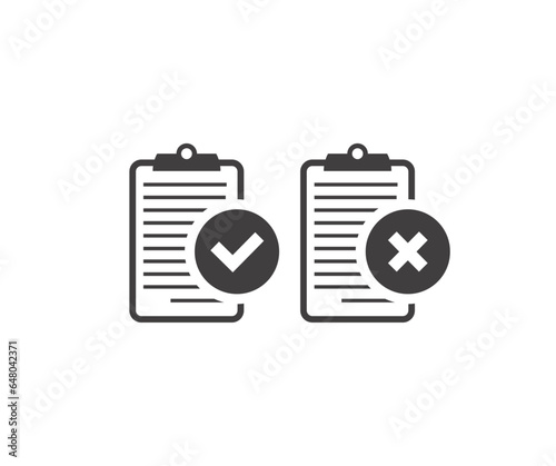 Tasks. Prepare document icon design. Project completed. Reject file. Accept document. Survey. Worksheet sign. Check Mark sign vector design and illustration.