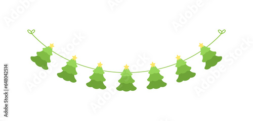 Christmas Tree Garland Vector Illustration, Christmas Graphics Festive Winter Holiday Season Bunting