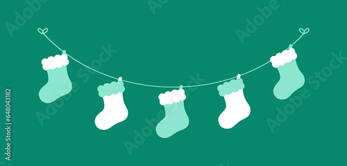 Christmas Stocking Garland Vector Illustration, Christmas Graphics Festive Winter Holiday Season Bunting
