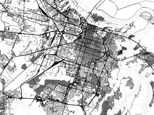Greyscale vector city map of  Savannah Georgia in the United States of America with with water, fields and parks, and roads on a white background.