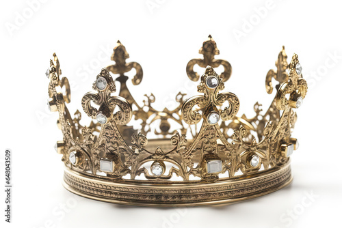 Beautuful shiny crown with medieval ornament and jeewelry. Ancient king or quenn crown. photo