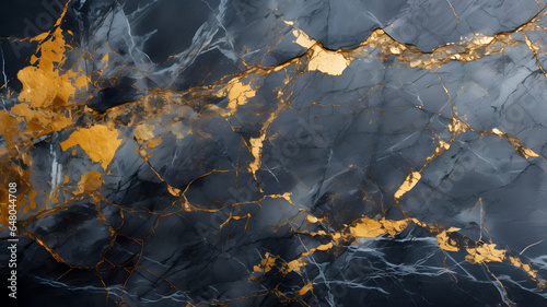 a close up of a marble surface with gold and black Generative AI