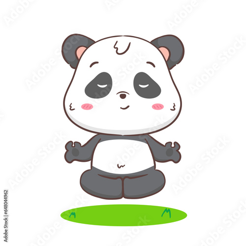 Cute panda yoga meditation cartoon character. Kawaii adorable animal concept design. Isolated white background. Vector art illustration