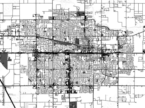 Greyscale vector city map of  Visalia California in the United States of America with with water, fields and parks, and roads on a white background.
