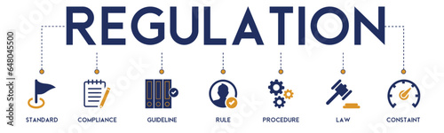 Regulation banner website icon vector illustration concept with icon of standard, compliance, guideline, rule, procedure, law and constraint on white background
