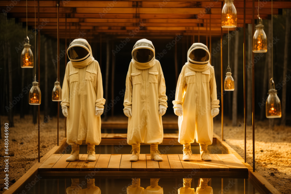 Beekeepers uniform hung gracefully minimalistic aesthetics of natural honey cultivation illuminated 