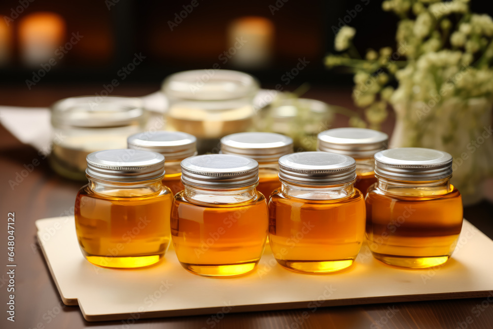 Minimalist presentation of honey tasting and quality check in a peaceful environment Minimalist presentation of honey tasting and quality check in a peaceful environment