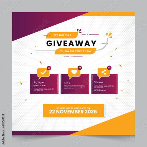 Giveaway steps for social media post with 3 steps to win	
