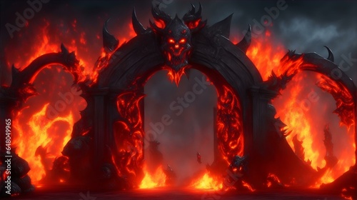 地獄の門、燃え盛る炎｜Gates of hell, blazing flames. Generative AI