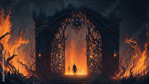 地獄の門、燃え盛る炎｜Gates of hell, blazing flames. Generative AI photo