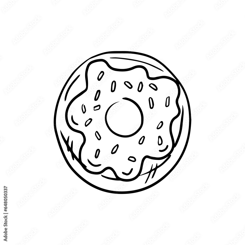 A hand-drawn doodle sketch of donut. Pastry sweets, dessert. Element for the design of labels, packaging and postcards. A hand-drawn doodle sketch of donut. Pastry sweets, dessert. Element for the design of labels, packaging and postcards.