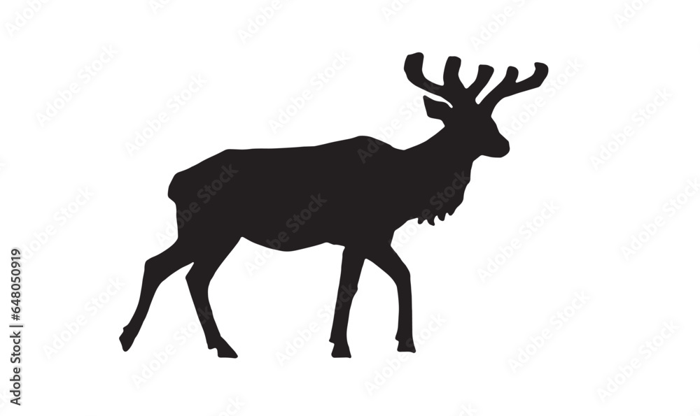 Graphical ink pen silhouette of deer on white background, vector illustration. Graphical ink pen silhouette of deer on white background, vector illustration.