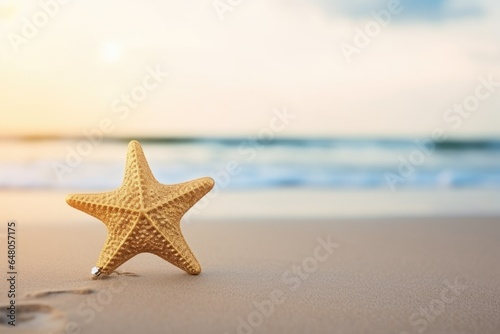 Christmas gold star decoration on the beach
